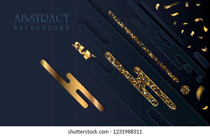 Black paper cut background. Abstract realistic layered papercut decoration textured with golden halftone pattern. 3d backdrop. Cover layout template. Material design concept