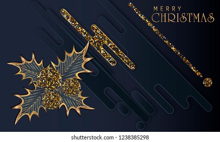 Black paper cut background. Abstract realistic layered papercut decoration textured with golden halftone pattern. 3d backdrop. Cover layout template. Material design concept