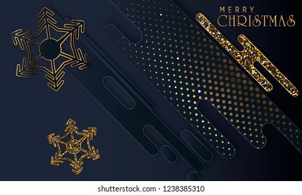 Black paper cut background. Abstract realistic layered papercut decoration textured with golden halftone pattern. 3d backdrop. Cover layout template. Material design concept