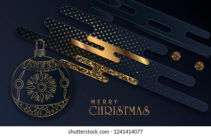 Black paper cut background. Abstract realistic layered papercut decoration textured with golden halftone pattern. 3d backdrop. Cover layout template. Material design concept