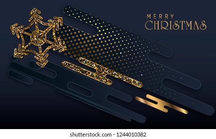 Black paper cut background. Abstract realistic layered papercut decoration textured with golden halftone pattern. 3d backdrop. Cover layout template. Material design concept