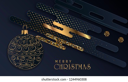 Black paper cut background. Abstract realistic layered papercut decoration textured with golden halftone pattern. 3d backdrop. Cover layout template. Material design concept