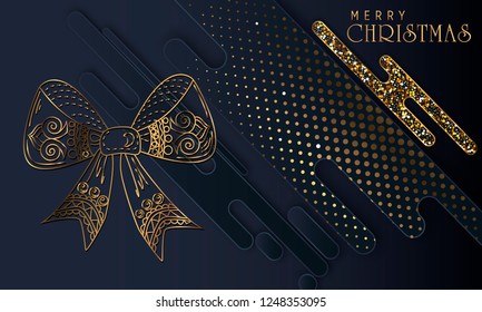 Black paper cut background. Abstract realistic layered papercut decoration textured with golden halftone pattern. 3d backdrop. Cover layout template. Material design concept