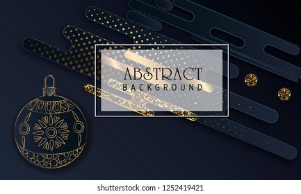 Black paper cut background. Abstract realistic layered papercut decoration textured with golden halftone pattern. 3d backdrop. Cover layout template. Material design concept