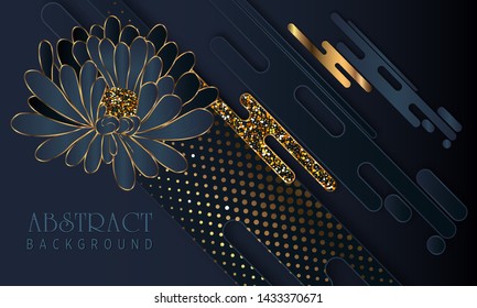 Black paper cut background. Abstract realistic layered papercut decoration textured with golden halftone pattern. 3d backdrop. Cover layout template. Material design concept