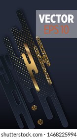 Black paper cut background. Abstract realistic layered papercut decoration textured with golden halftone pattern. 3d backdrop. Cover layout template. Material design concept