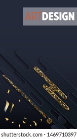 Black paper cut background. Abstract realistic layered papercut decoration textured with golden halftone pattern. 3d backdrop. Cover layout template. Material design concept