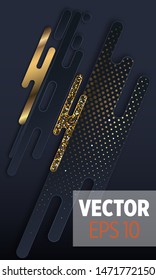 Black paper cut background. Abstract realistic layered papercut decoration textured with golden halftone pattern. 3d backdrop. Cover layout template. Material design concept