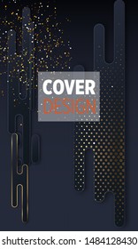 Black paper cut background. Abstract realistic layered papercut decoration textured with golden halftone pattern. 3d backdrop. Cover layout template. Material design concept. Vector layout decorative 