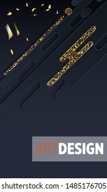 Black paper cut background. Abstract realistic layered papercut decoration textured with golden halftone pattern. 3d backdrop. Cover layout template. Material design concept. Vector layout decorative 