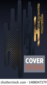 Black paper cut background. Abstract realistic layered papercut decoration textured with golden halftone pattern. 3d backdrop. Cover layout template. Material design concept. Vector layout decorative 