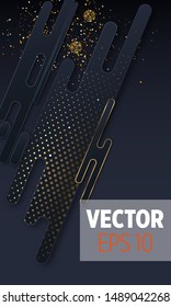 Black paper cut background. Abstract realistic layered papercut decoration textured with golden halftone pattern. 3d backdrop. Cover layout template. Material design concept. Vector layout decorative 