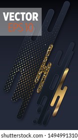 Black paper cut background. Abstract realistic layered papercut decoration textured with golden halftone pattern. 3d backdrop. Cover layout template. Material design concept