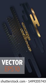 Black paper cut background. Abstract realistic layered papercut decoration textured with golden halftone pattern. 3d backdrop. Cover layout template. Material design concept. Vector layout decorative 