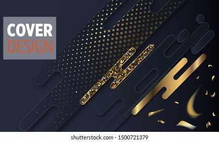 Black paper cut background. Abstract realistic layered papercut decoration textured with golden halftone pattern. 3d backdrop. Cover layout template. Material design concept. Vector layout decorative 