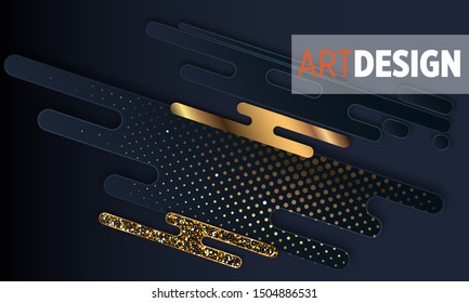 Black paper cut background. Abstract realistic layered papercut decoration textured with golden halftone pattern. 3d backdrop. Cover layout template. Material design concept. Vector layout decorative 