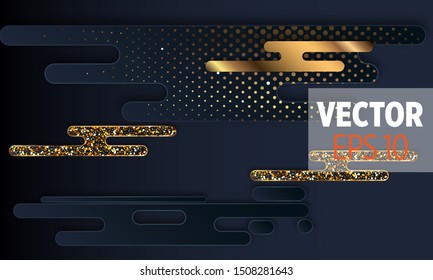 Black paper cut background. Abstract realistic layered papercut decoration textured with golden halftone pattern. 3d backdrop. Cover layout template. Material design concept. Vector layout decorative 
