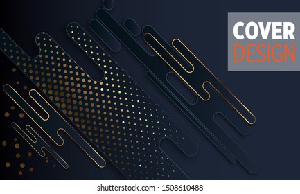 Black paper cut background. Abstract realistic layered papercut decoration textured with golden halftone pattern. 3d backdrop. Cover layout template. Material design concept. Vector layout decorative 