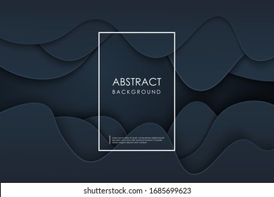 Black paper cut background. Abstract realistic paper cut decoration textured with wavy layers. 3d topography relief. Carving art. Vector illustration. Cover layout template. Material design concept