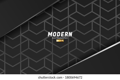 fondo de corte de papel negro. Resumen de la decoración de corte de papel de capas realistas texturada con un patrón geométrico plateado. Tercer telón de fondo. Ilustración vectorial. Plantilla de diseño de portada. Concepto de diseño de materiales
