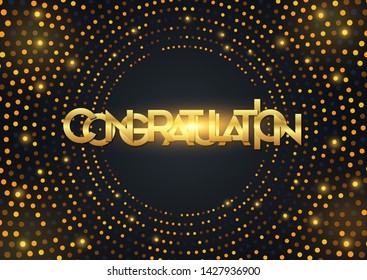 Black paper cut background. Congratulation decoration textured with golden glitters. 3d backdrop. Vector illustration. Cover layout template. Material design concept