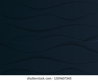 Black paper cut background with wavy layers. Luxury 3d banner with papercut overlap shapes. Geometric creative sliced form. Topography relief. Marketing event. Place for text. Vector illustration