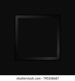 Black paper cut frame on a carbon texture background. Vector