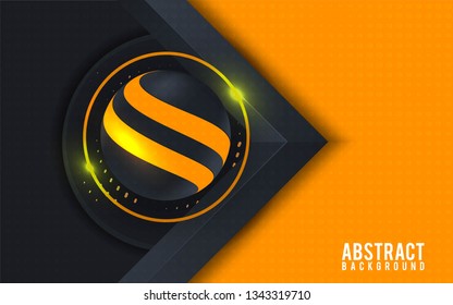 Black paper cut and gold background with 3d sphere. - vector