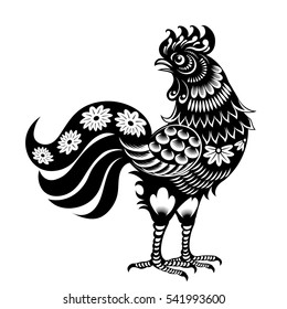 Black paper cut a rooster chicken zodiac symbols,The Chinese traditional paper-cut art
