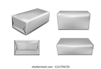 Embalaje en papel negro o papel para mantequilla y margarina. Imagen vectorial realista.