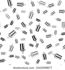 Black Paper glass with drinking straw and water icon isolated seamless pattern on white background. Soda drink glass. Fresh cold beverage symbol.  Vector