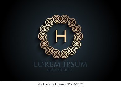 Black paper H monogram letter logo design alphabet collection