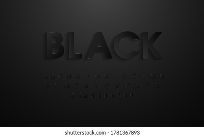 Black paper letters and alphabet numbers on a black background. large letters for your ad.3D alphabet.