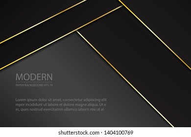 Black paper line gold  background layer overlaping shadow for text and message modern artwork design - Vector