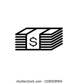 Black Paper money american dollars cash icon isolated on white background. Money banknotes stack with dollar icon. Bill currency. Vector Illustration