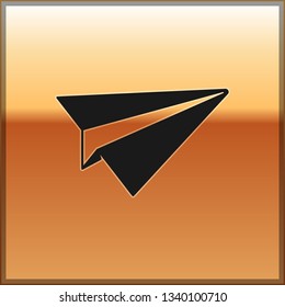 Black Paper plane icon isolated on gold background. Paper airplane icon. Aircraft sign. Vector Illustration