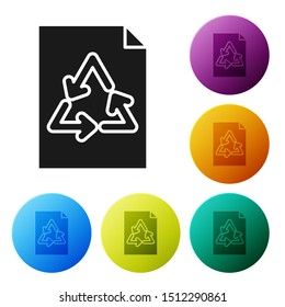 Black Paper with recycle icon isolated on white background. Set icons colorful circle buttons. Vector Illustration