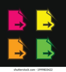 Black Paper With Right Arrow four color glowing neon vector icon