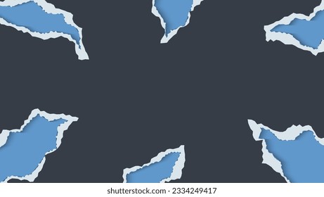 Black Paper Ripped Frame Design In Blue Background