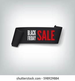 Black paper sale banner. Ribbon. Black friday sale. Vector illustration.