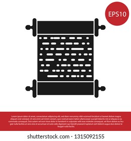 Black Paper scroll icon isolated on white background. Canvas scroll sign. Vector Illustration