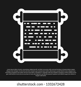 Black Paper scroll icon isolated on black background. Canvas scroll sign. Vector Illustration