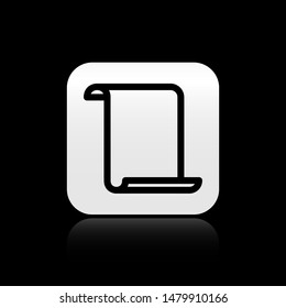 Black Paper scroll icon isolated on black background. Canvas scroll sign. Square button vector Illustration