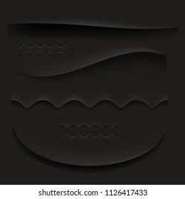 Black paper shadows vector illustration of curved page borders with wavy cut outs texture effect for background and seamless elements design