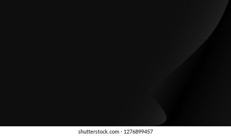 Black paper sheet with curled corner. Abstract background. Vector illustration. Ads banner backdrop.