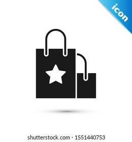 Black Paper shopping bag icon isolated on white background. Package sign.  Vector Illustration