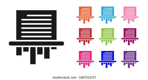 Black Paper shredder confidential and private document office information protection icon isolated on white background. Set icons colorful. Vector Illustration