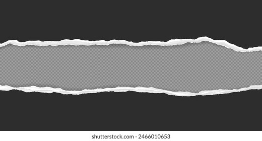 Black paper strips with torn edges and soft shadow are on squared background for text or ad.
