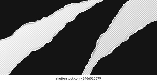 Black paper strips with torn edges and soft shadow are on squared background for text or ad.