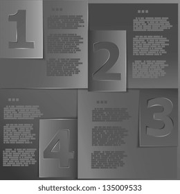 Black paper templates for progress or versions presentation eps10 vector illustration
